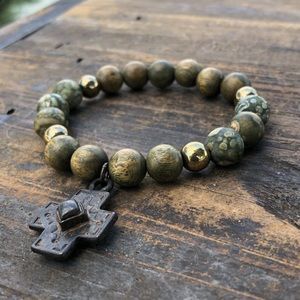 Cross Jasper Stretch Bracelet